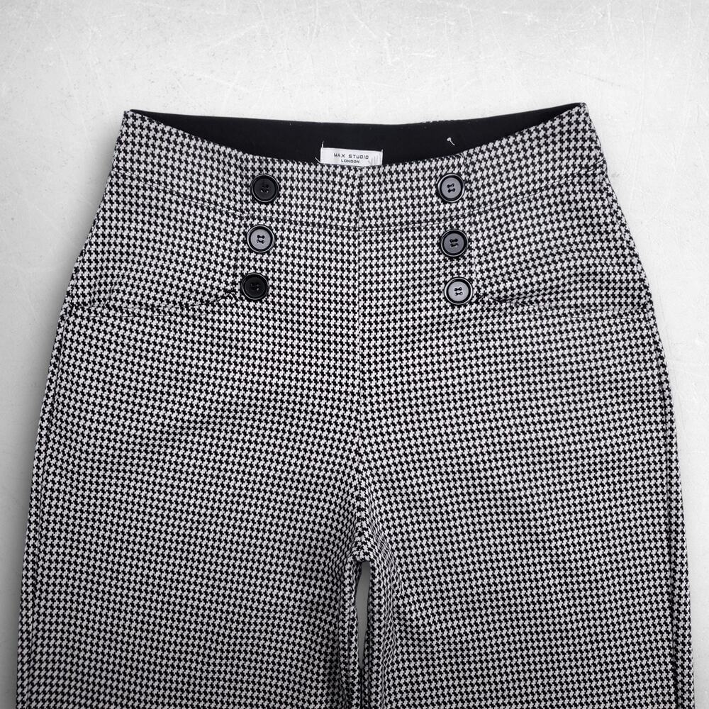 Max Studio Wide Leg Sailor Pants Houndstooth Slipon Stretch Women 28 Black White - Picture 3 of 13